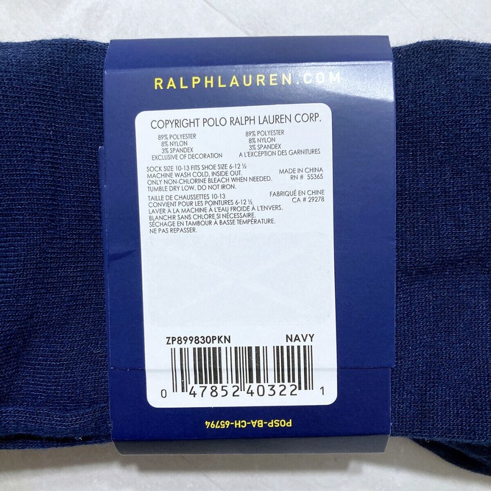 Polo Ralph Lauren Casual Dress Socks 3-Pair Navy Blue Grey Solid Diamond Pack - Picture 4 of 10